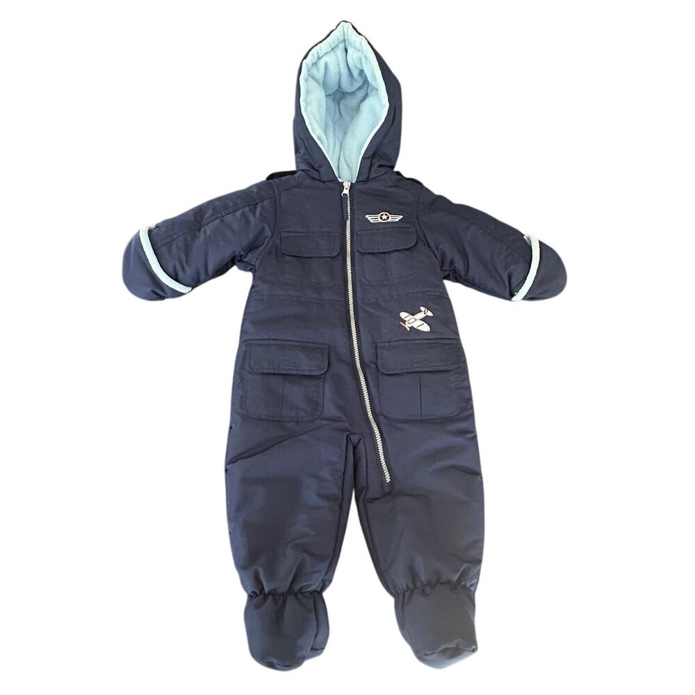 Rothschild‎ Navy Blue Snow Suit Zipper Hood Airplanes Size 12 Months Winter Warm